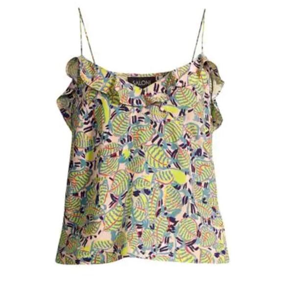 saloni Silk Cami Tank In peach banana leaf Print US 4 - Picture 1 of 3